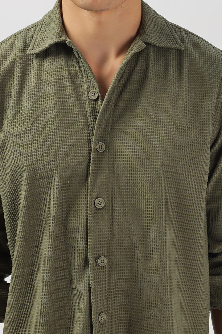 Olive Green Textured Casual Shirt