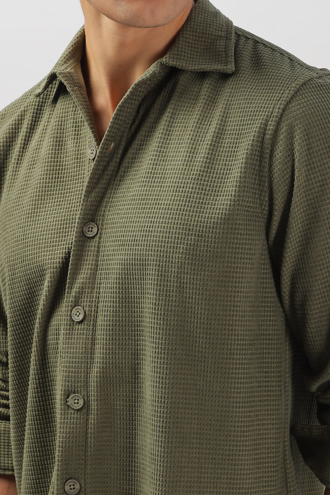 Olive Green Textured Casual Shirt