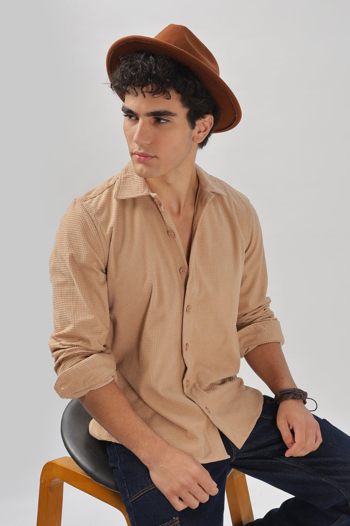 Beige Waffle-Textured Casual Shirt