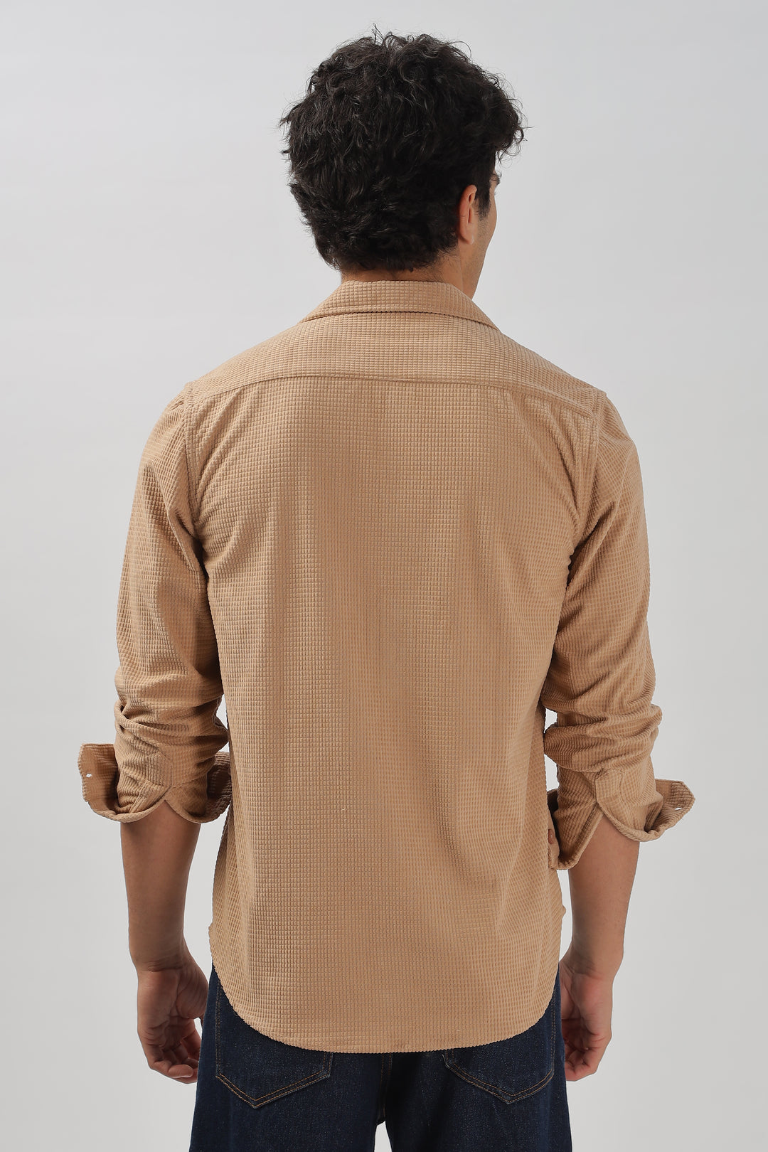Beige Waffle-Textured Casual Shirt