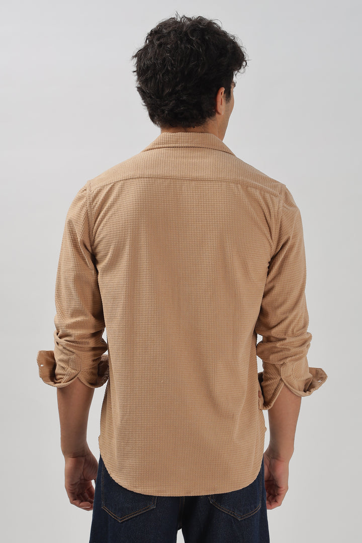 Beige Waffle-Textured Casual Shirt