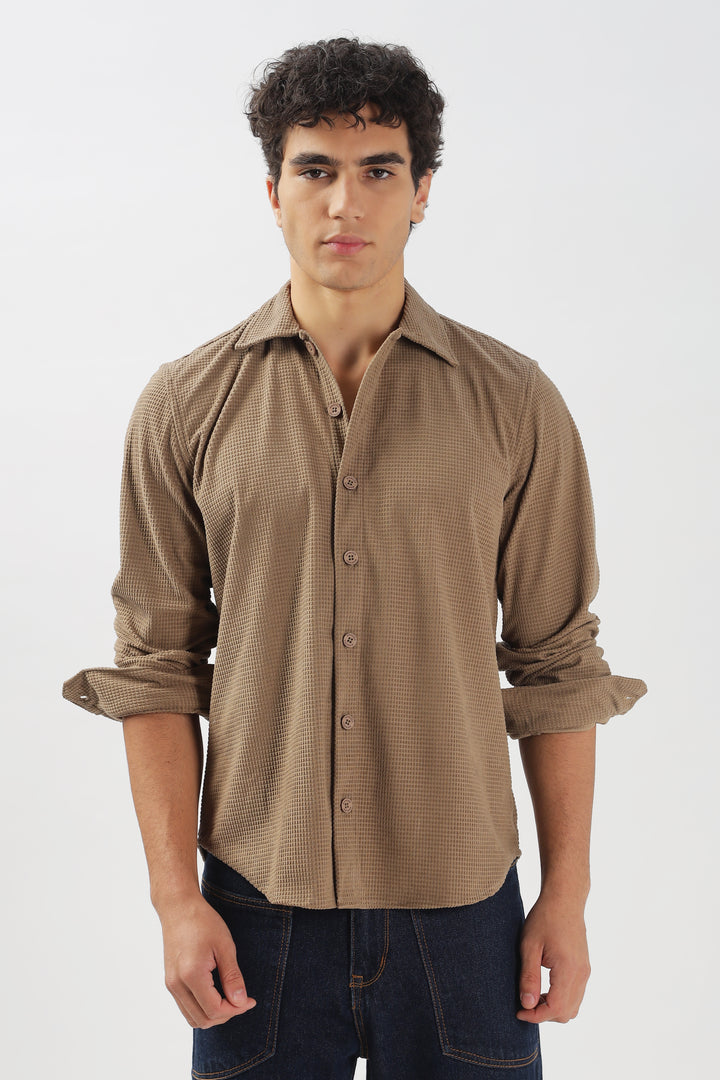 Taupe Waffle-Textured Casual Shirt