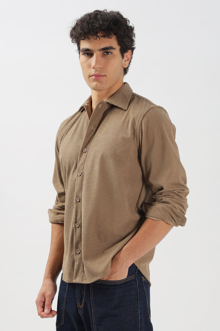Taupe Waffle-Textured Casual Shirt