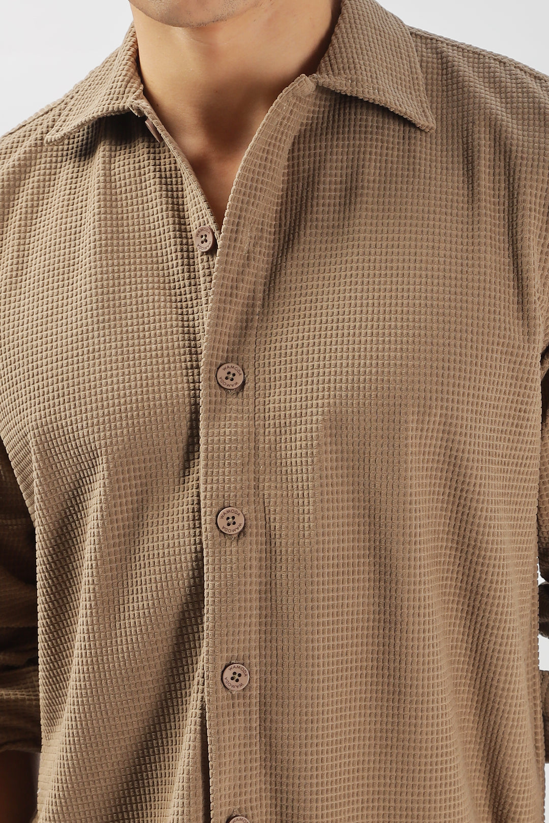 Taupe Waffle-Textured Casual Shirt