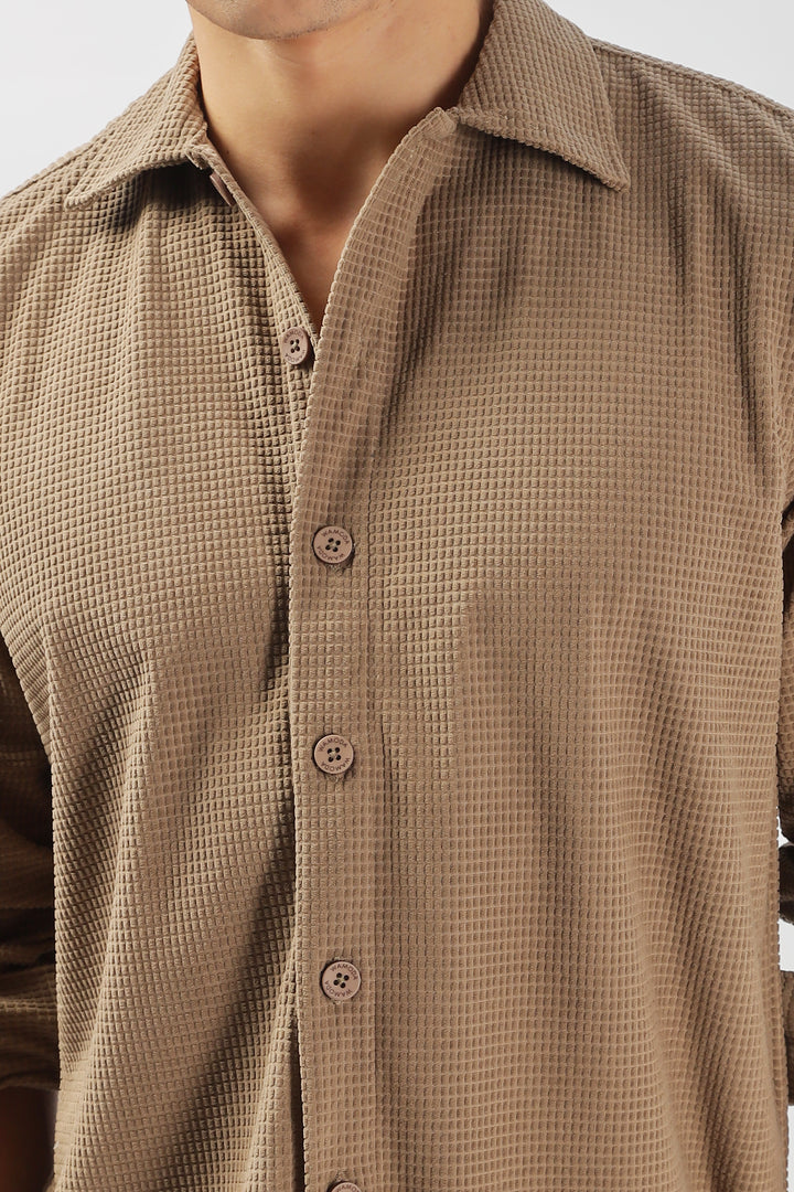 Taupe Waffle-Textured Casual Shirt