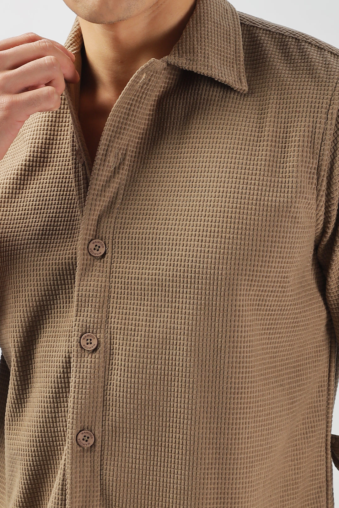 Taupe Waffle-Textured Casual Shirt