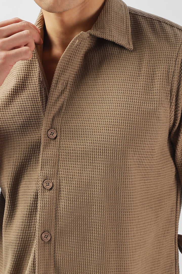 Taupe Waffle-Textured Casual Shirt