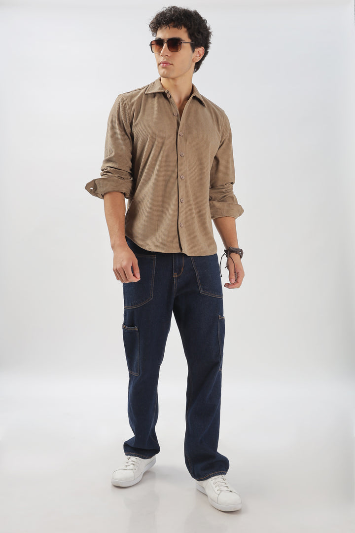 Taupe Waffle-Textured Casual Shirt