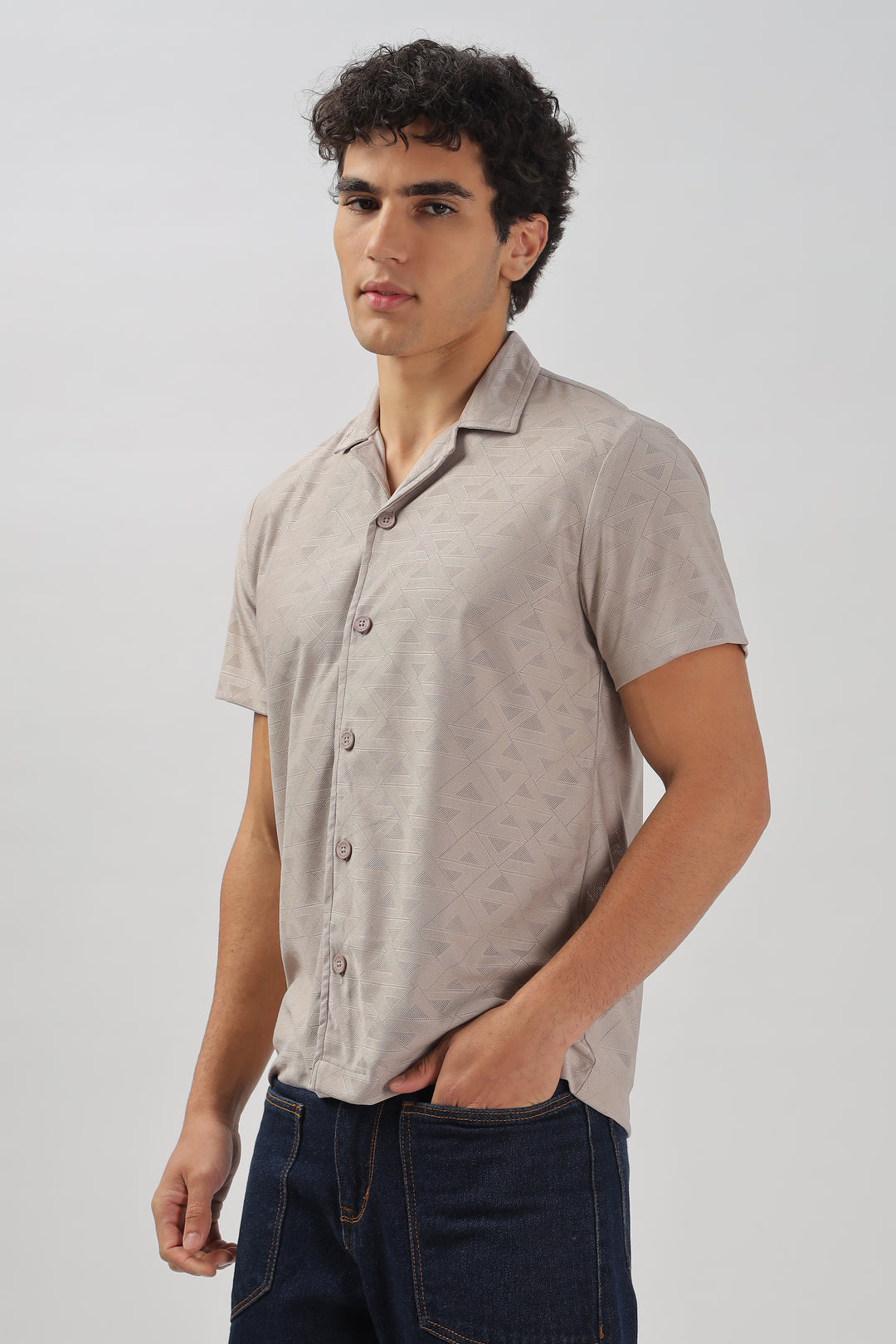 Geometric Textured Short-Sleeve Shirt