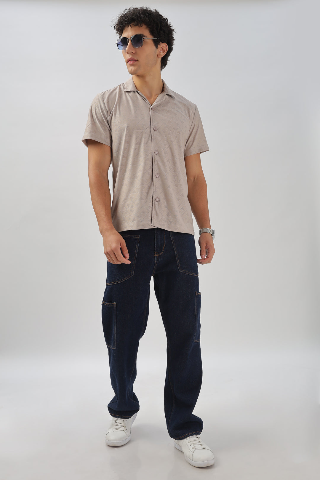 Geometric Textured Short-Sleeve Shirt