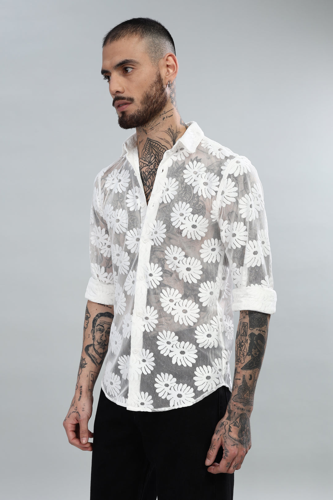 White Floral Crochet Shirt