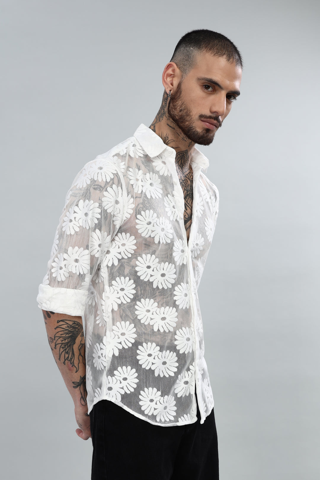 White Floral Crochet Shirt