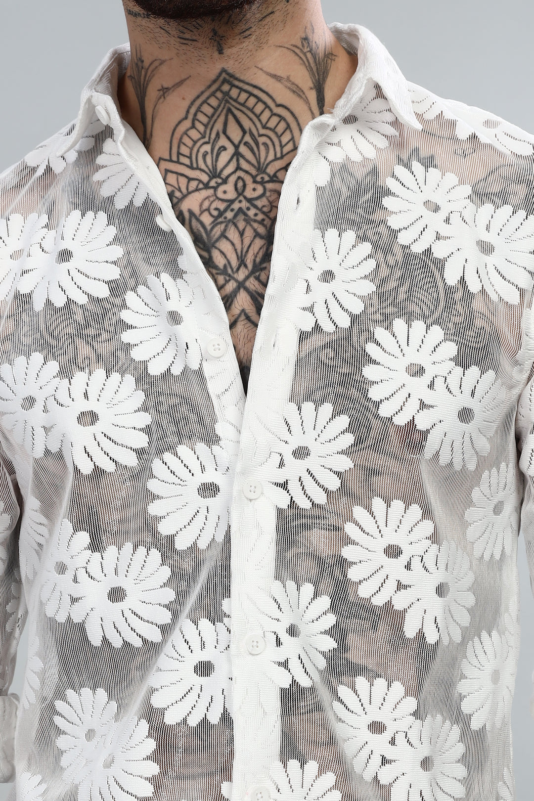 White Floral Crochet Shirt