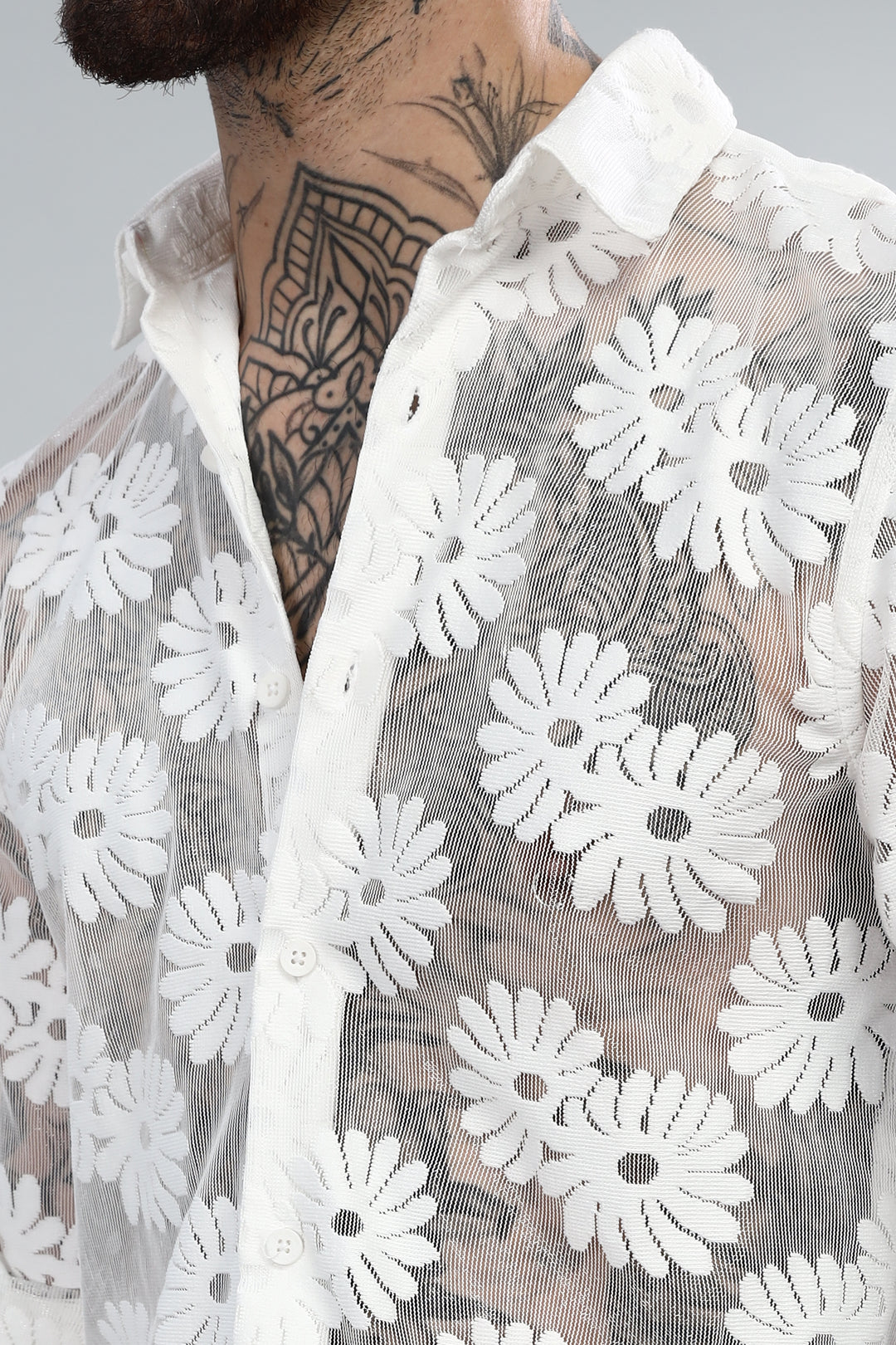 White Floral Crochet Shirt