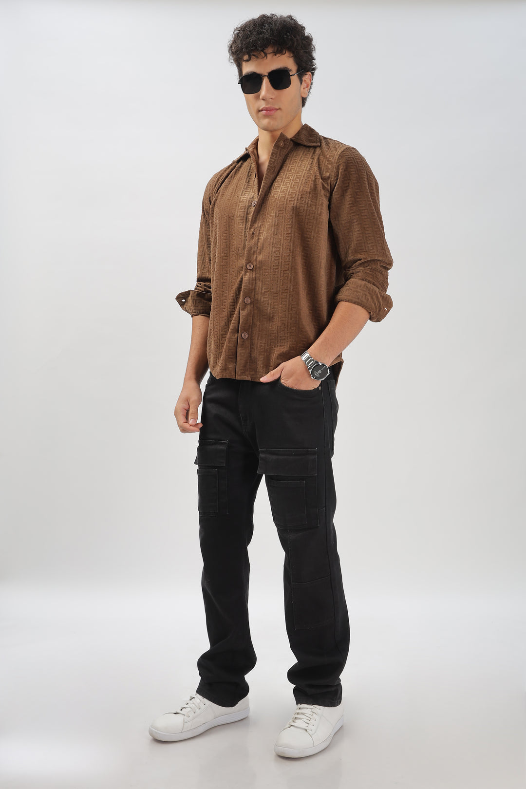 Textured Chocolate Brown Casual Shirt