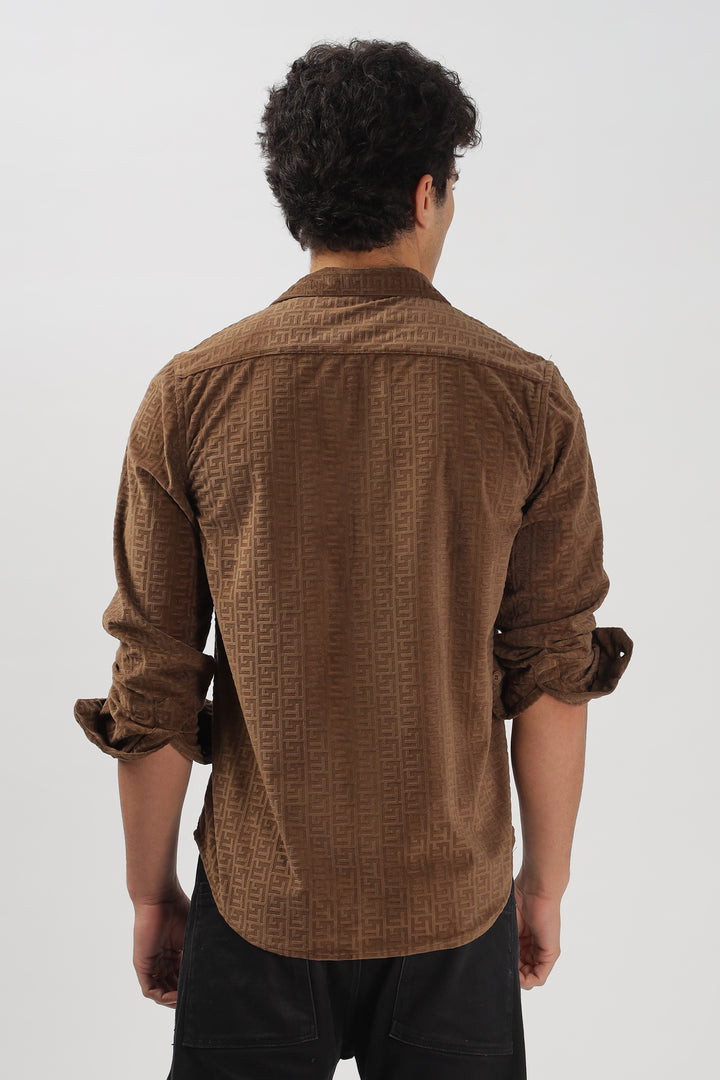 Textured Chocolate Brown Casual Shirt