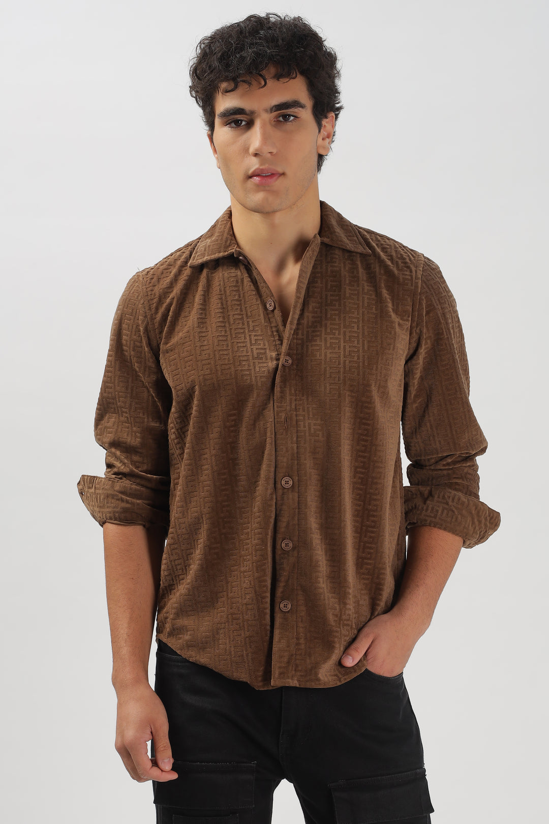 Textured Chocolate Brown Casual Shirt