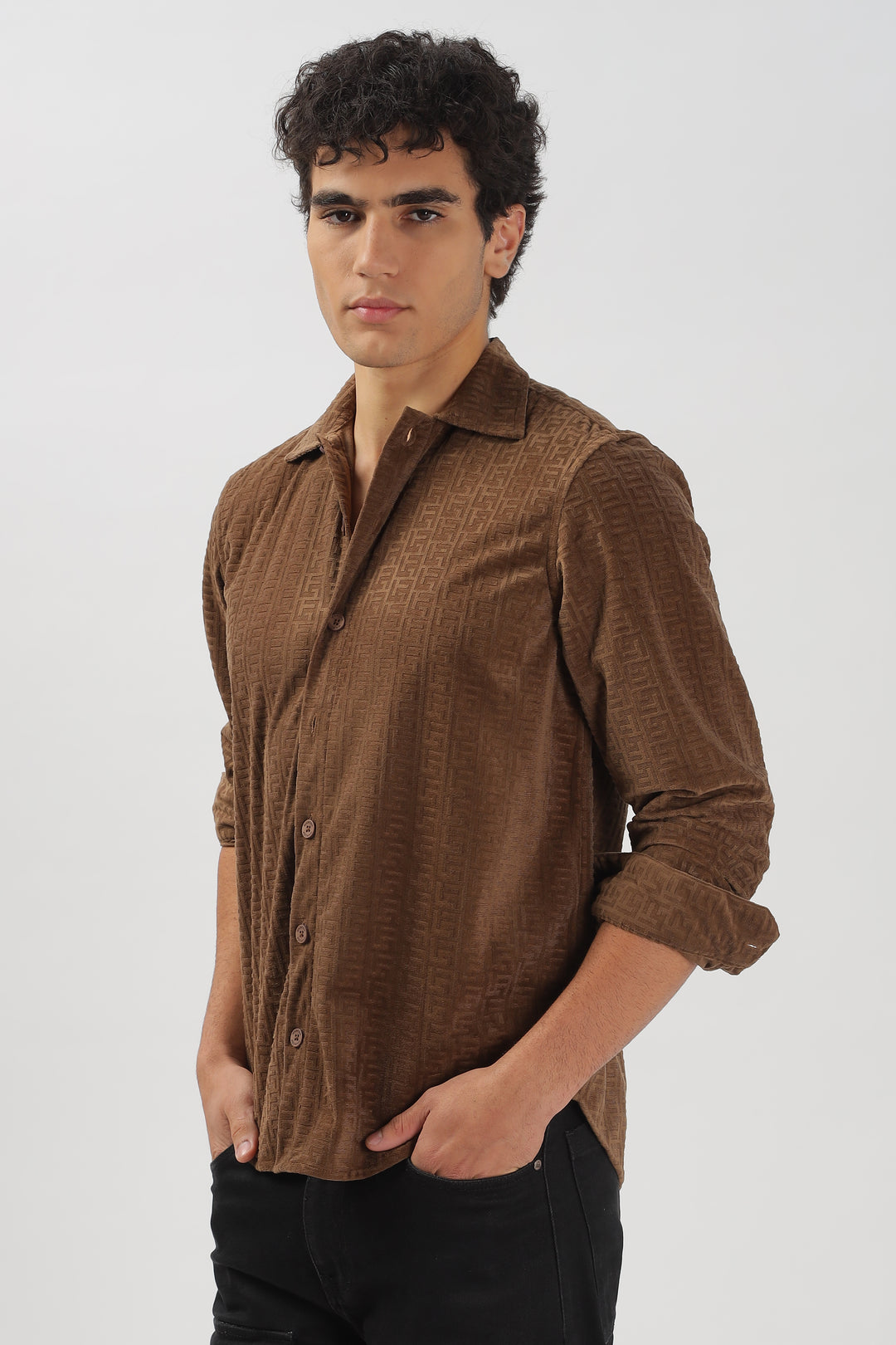 Textured Chocolate Brown Casual Shirt