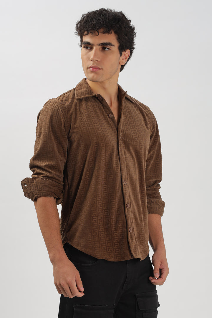 Textured Chocolate Brown Casual Shirt
