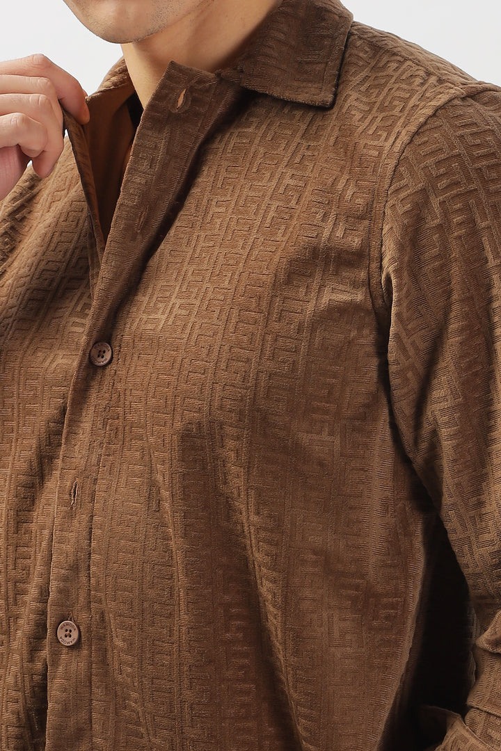 Textured Chocolate Brown Casual Shirt