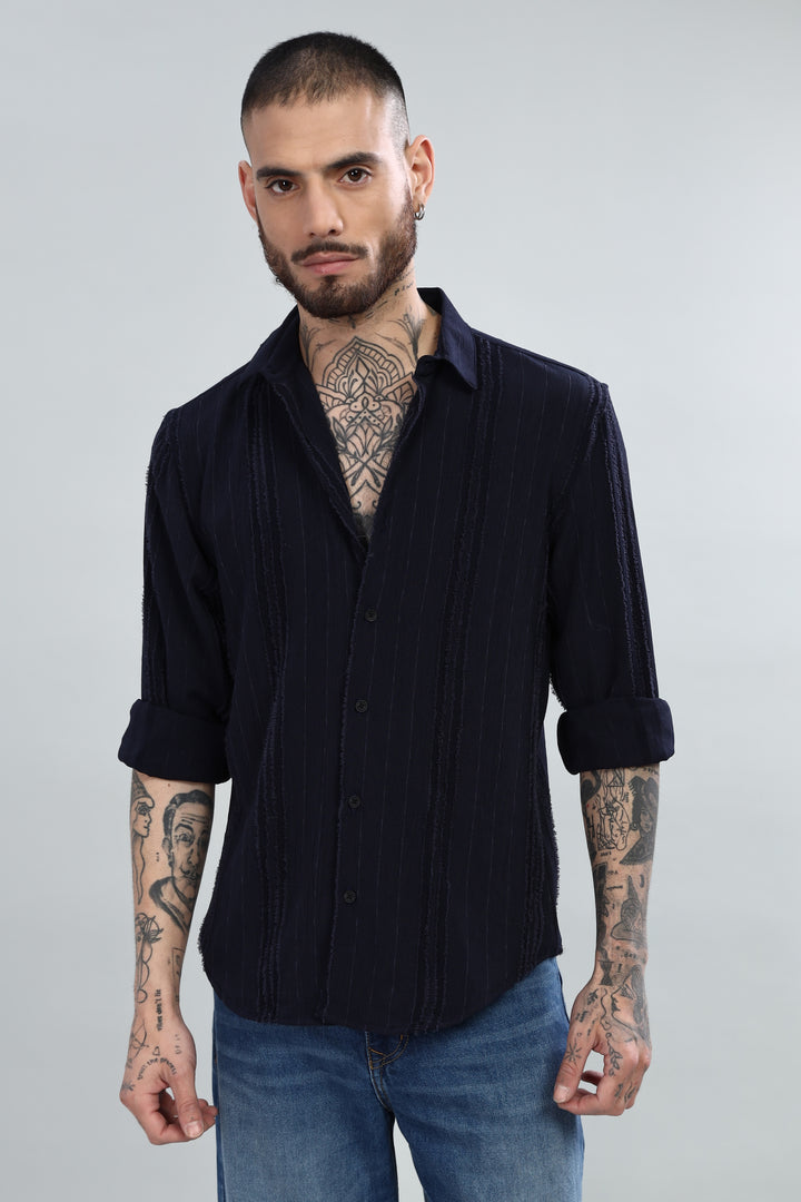 Midnight Textured Striped Shirt