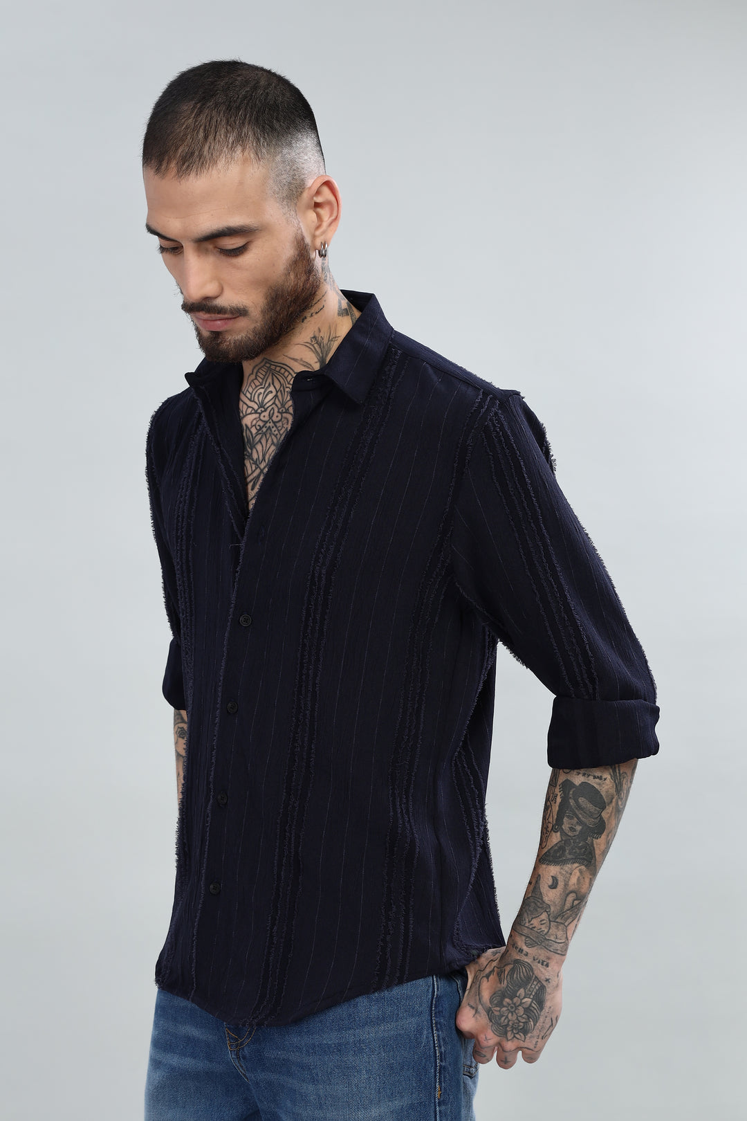 Midnight Textured Striped Shirt