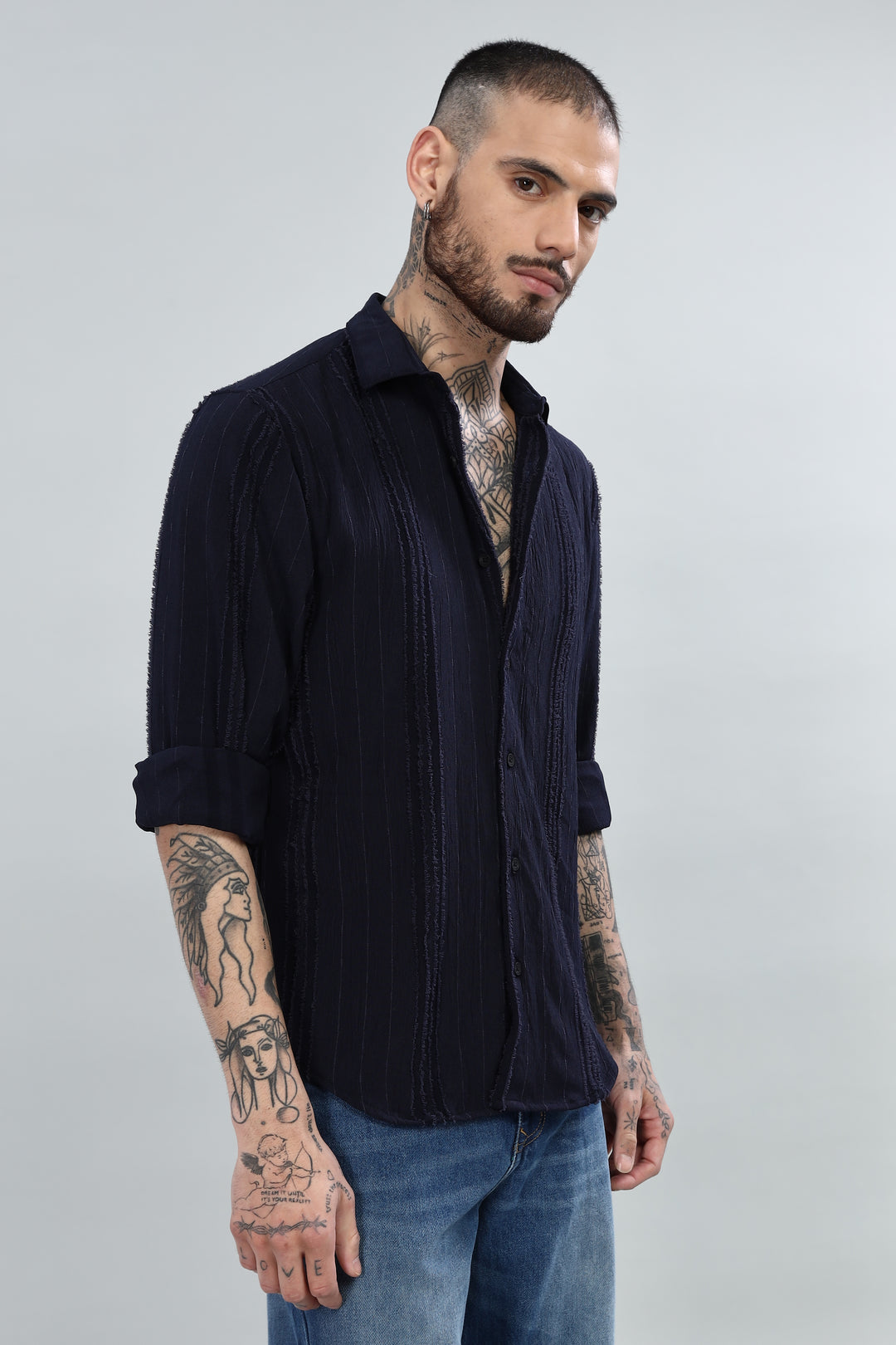 Midnight Textured Striped Shirt