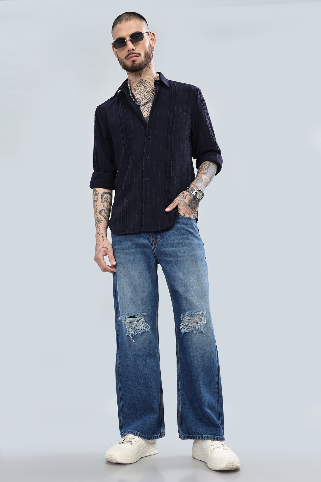 Midnight Textured Striped Shirt