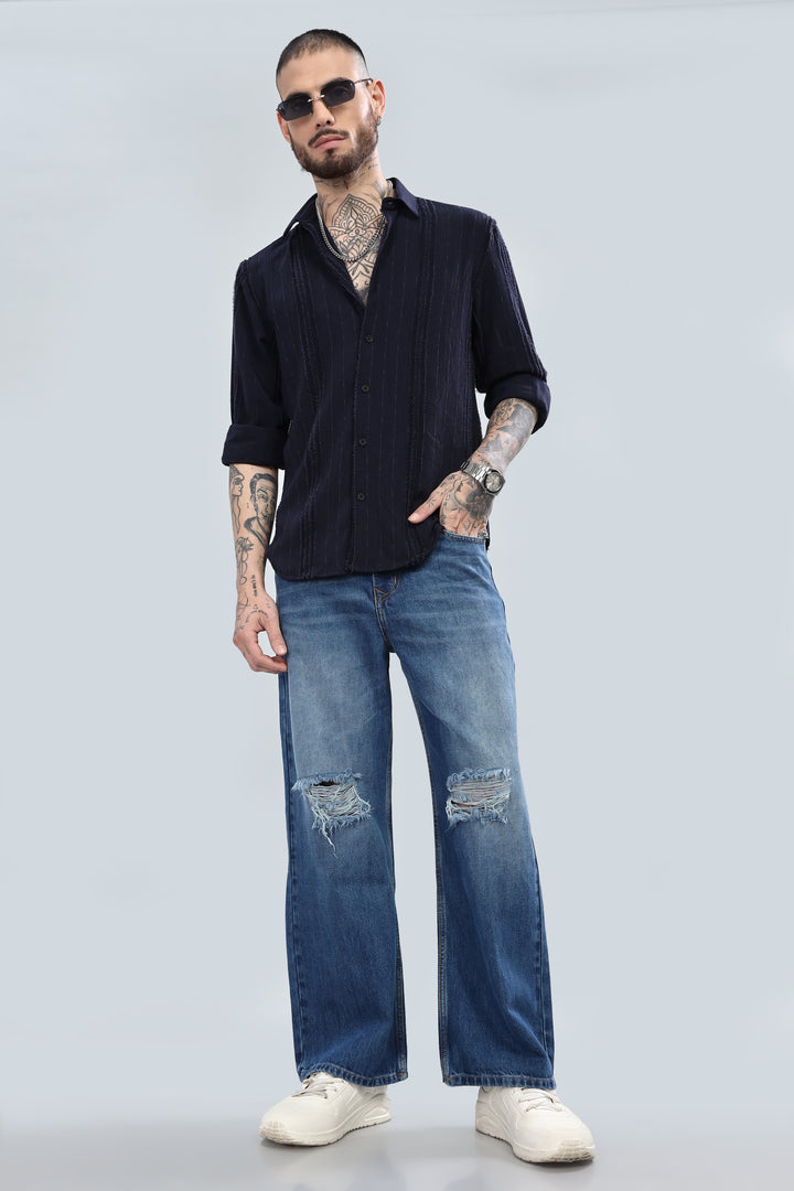 Midnight Textured Striped Shirt