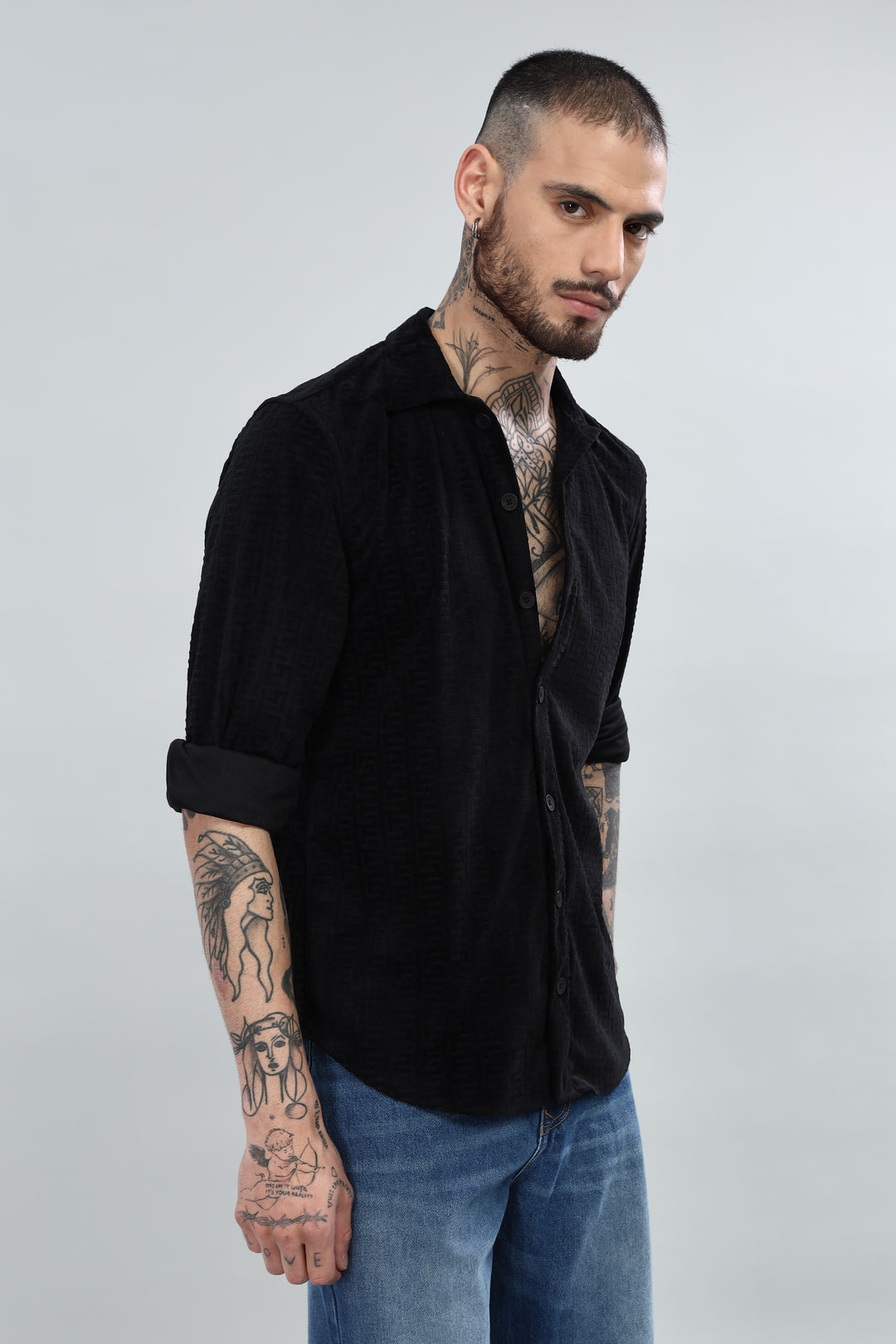 Black Velvet Textured Shirt