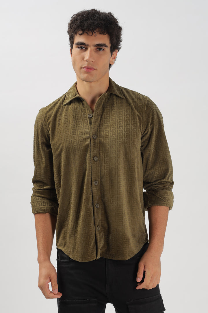 Olive Textured Long Sleeve Shirt