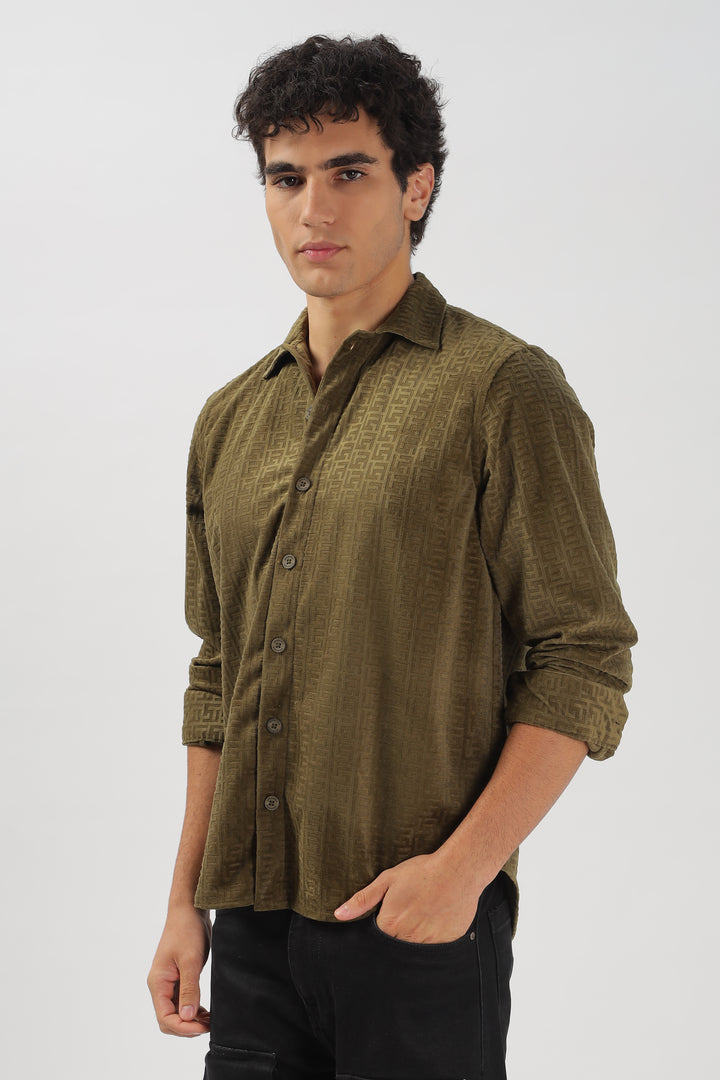 Olive Textured Long Sleeve Shirt