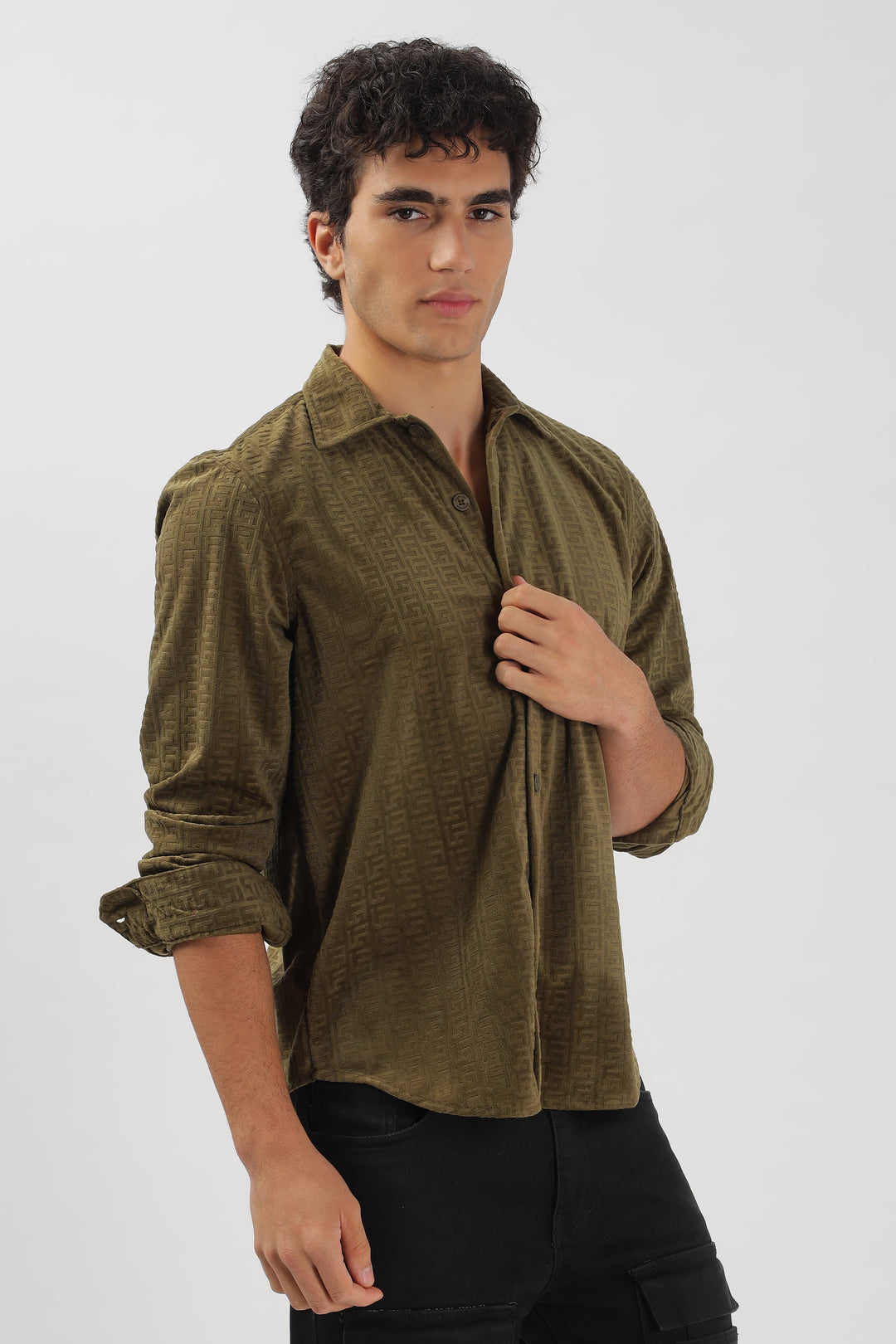 Olive Textured Long Sleeve Shirt