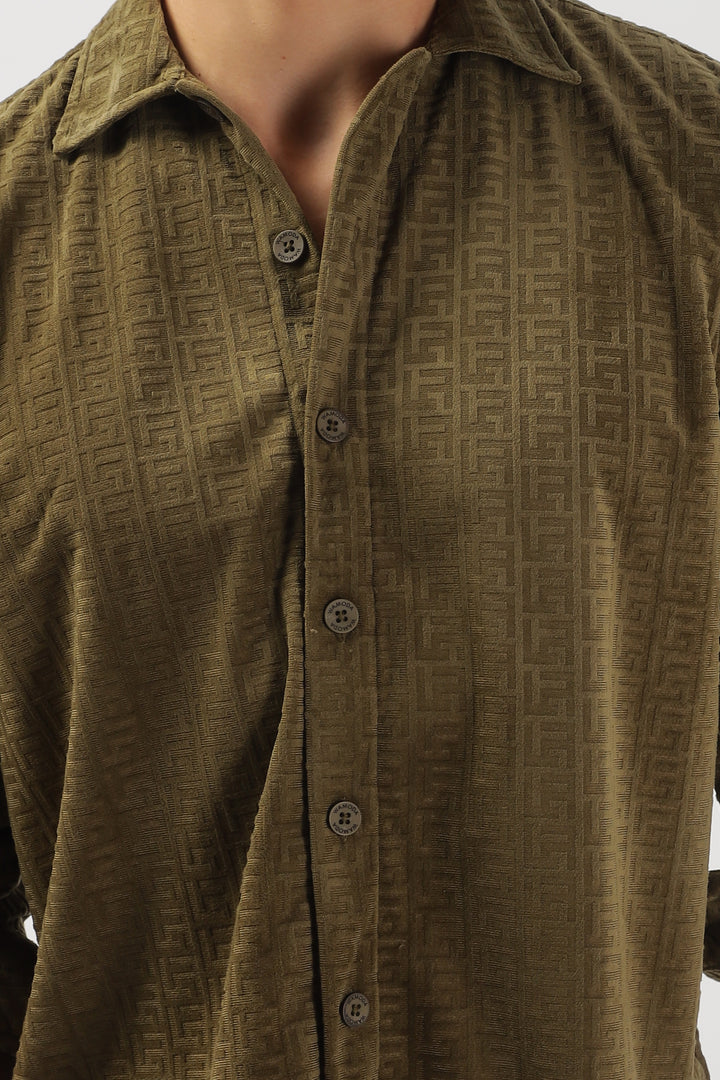 Olive Textured Long Sleeve Shirt