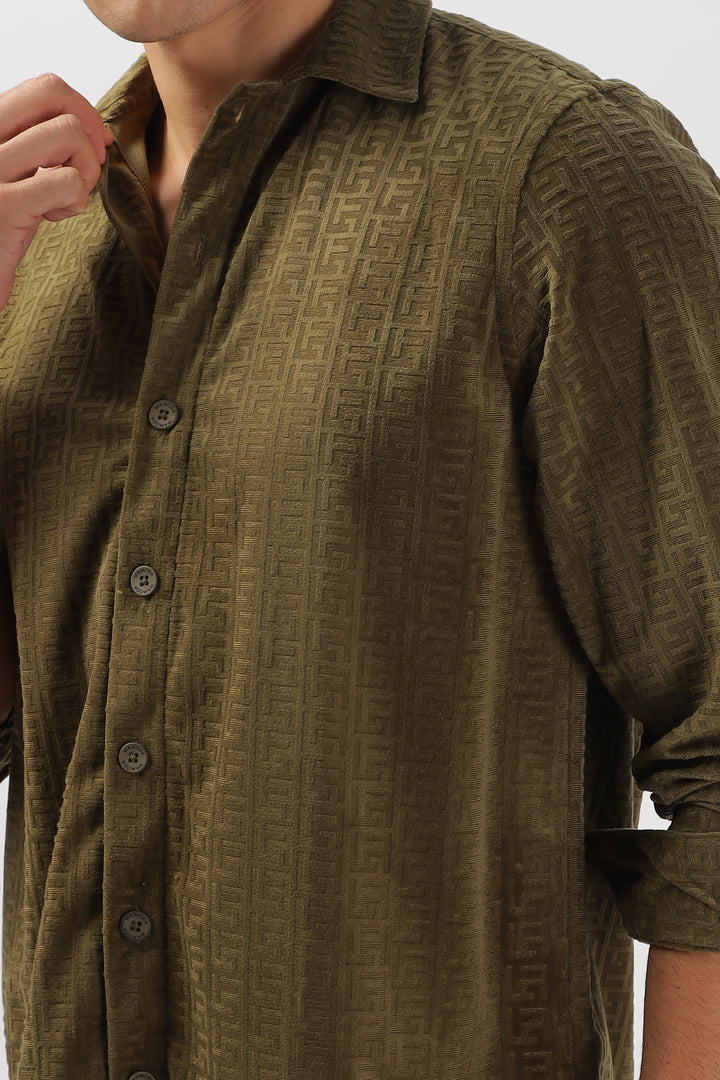Olive Textured Long Sleeve Shirt