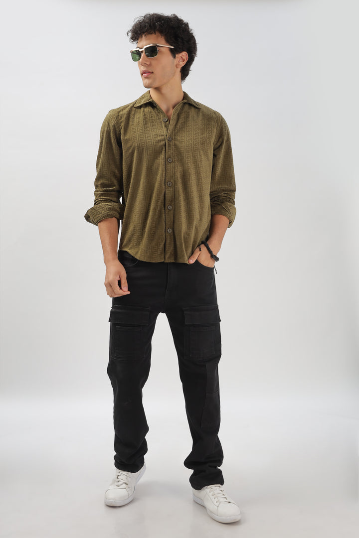 Olive Textured Long Sleeve Shirt