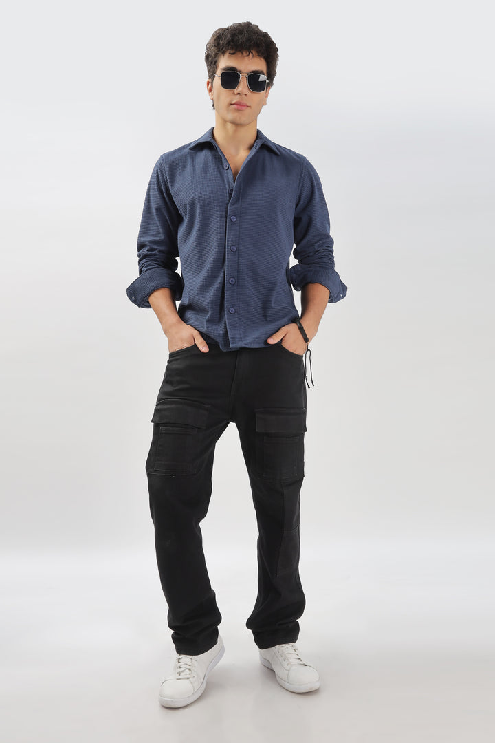 Navy Textured Long Sleeve Shirt