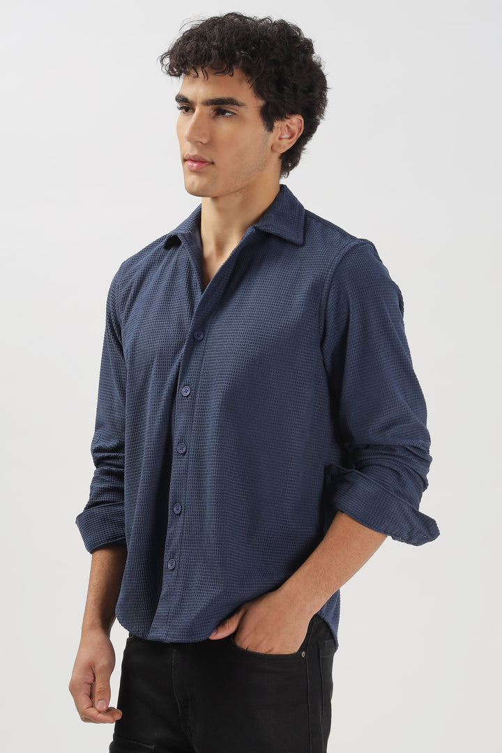 Navy Textured Long Sleeve Shirt
