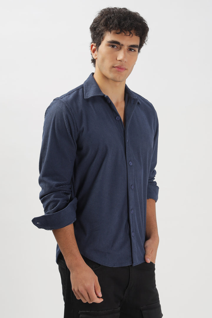 Navy Textured Long Sleeve Shirt
