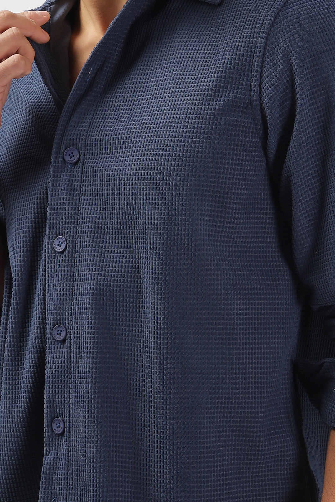 Navy Textured Long Sleeve Shirt