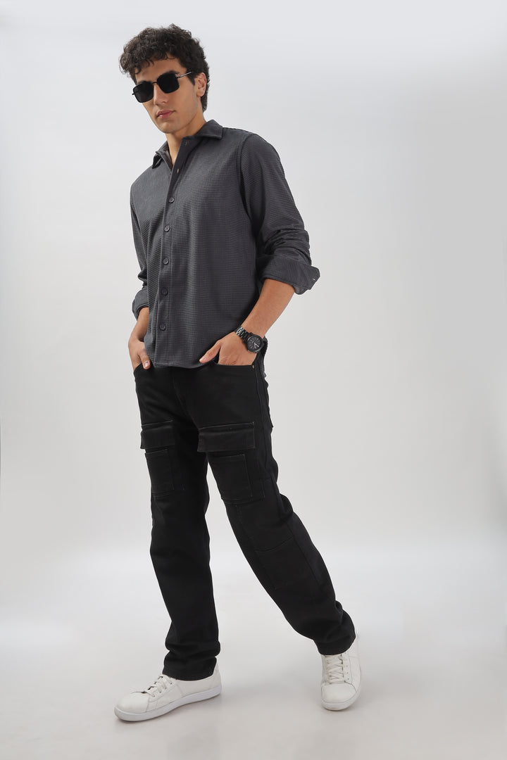 Charcoal Textured Waffle Long Sleeve Shirt