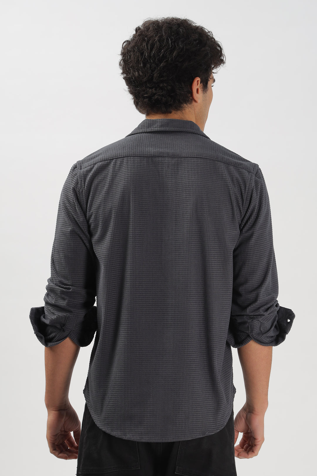 Charcoal Textured Waffle Long Sleeve Shirt