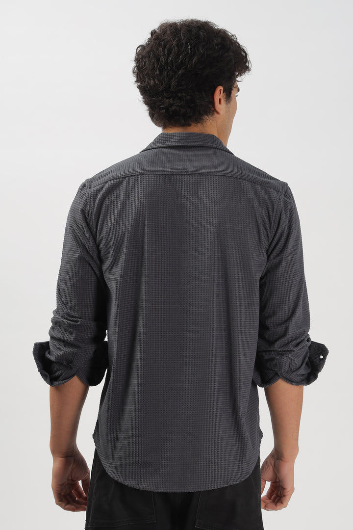 Charcoal Textured Waffle Long Sleeve Shirt