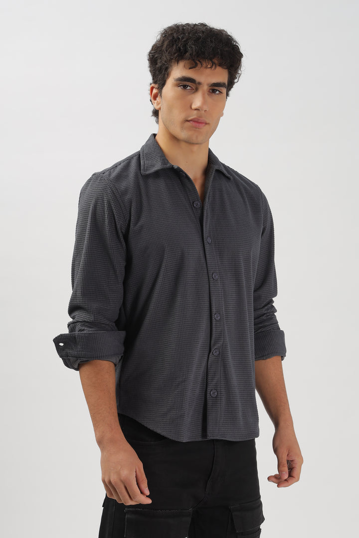 Charcoal Textured Waffle Long Sleeve Shirt