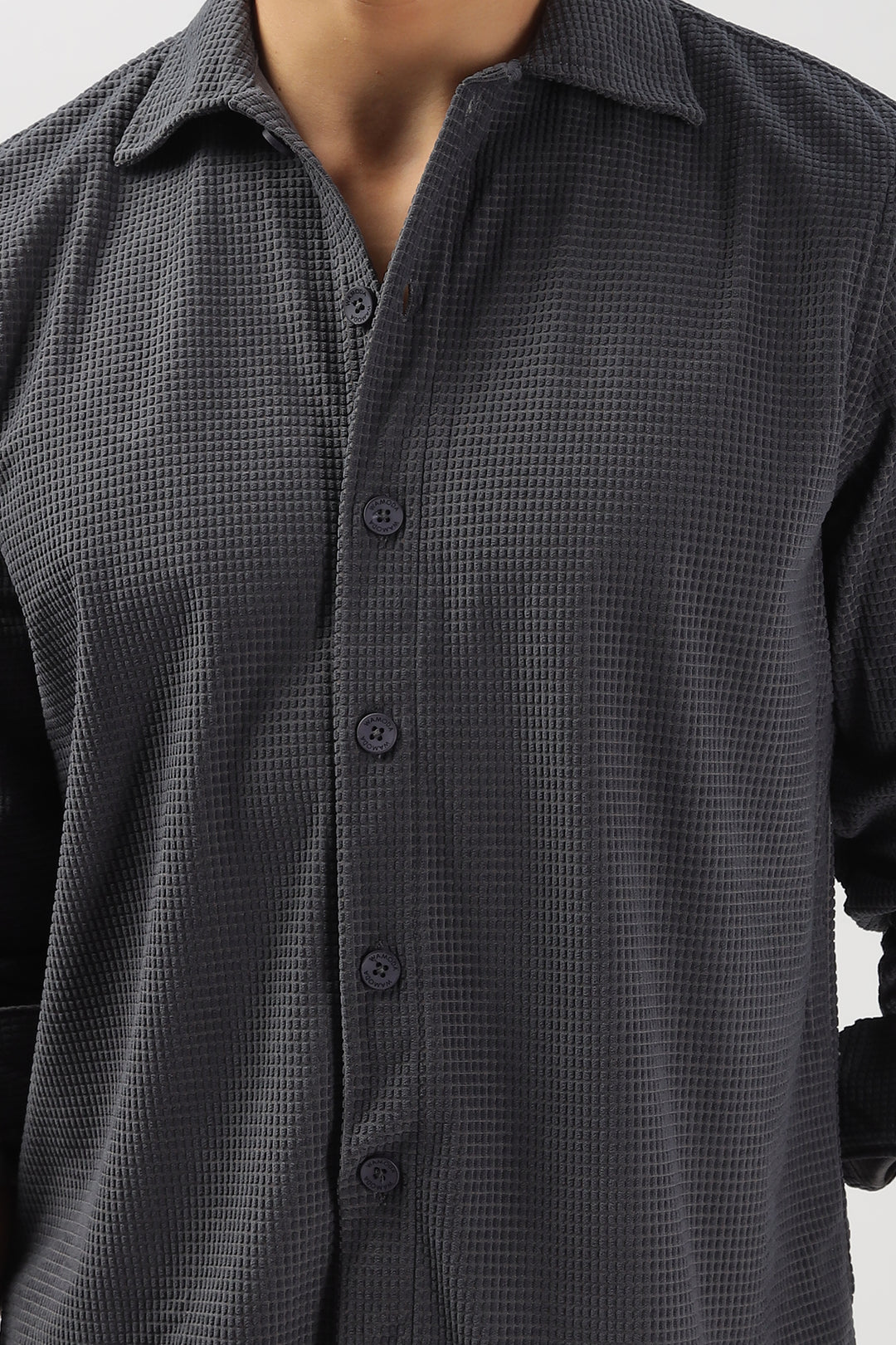 Charcoal Textured Waffle Long Sleeve Shirt