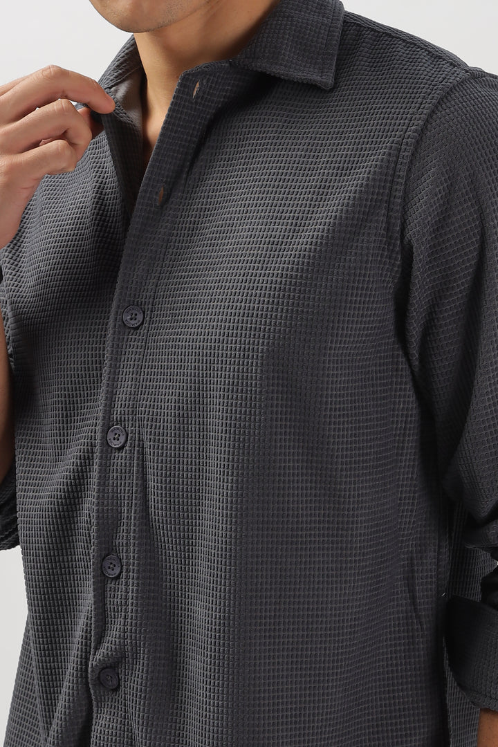 Charcoal Textured Waffle Long Sleeve Shirt