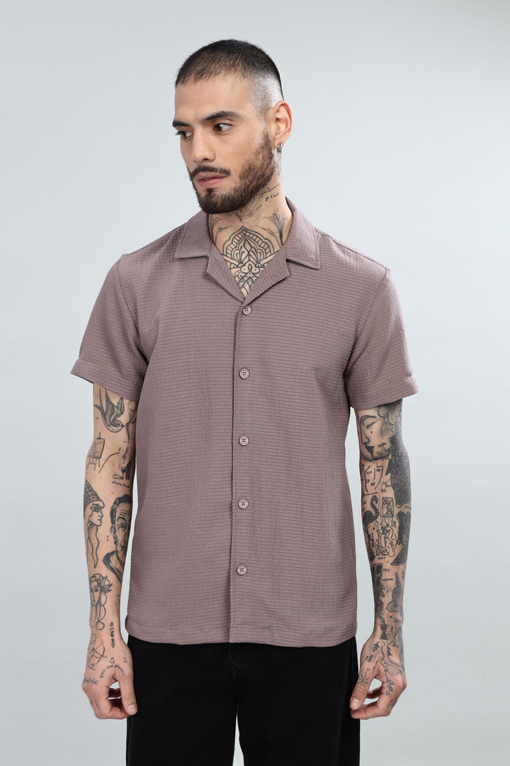 Mauve Textured Cuban Collar Shirt