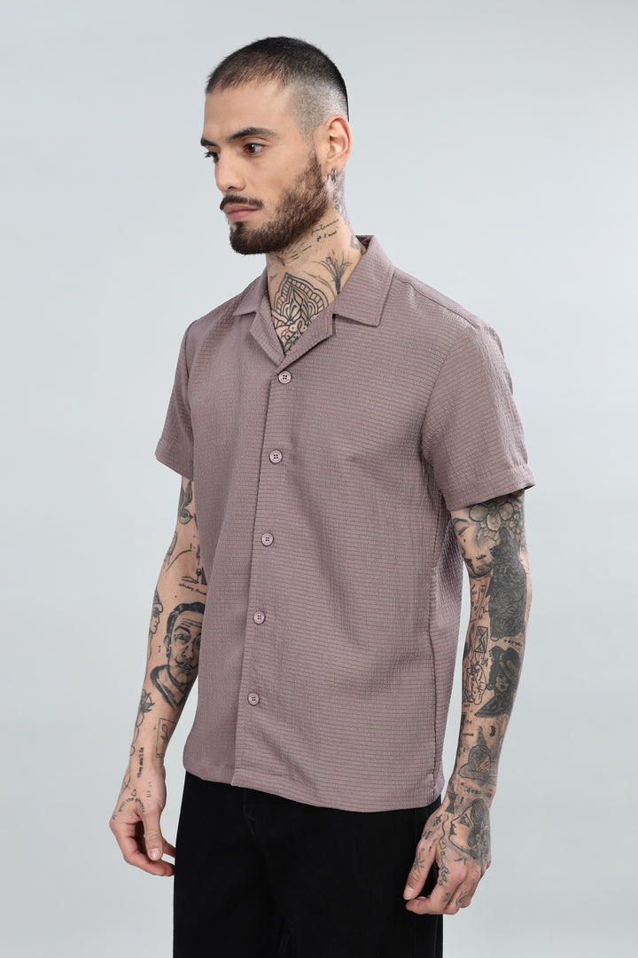 Mauve Textured Cuban Collar Shirt