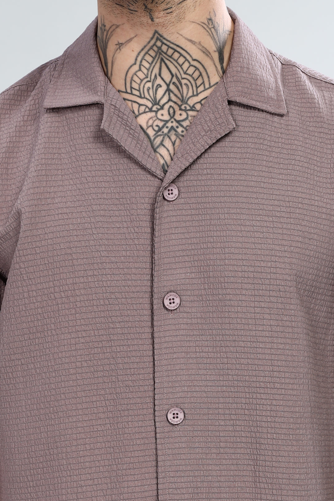 Mauve Textured Cuban Collar Shirt