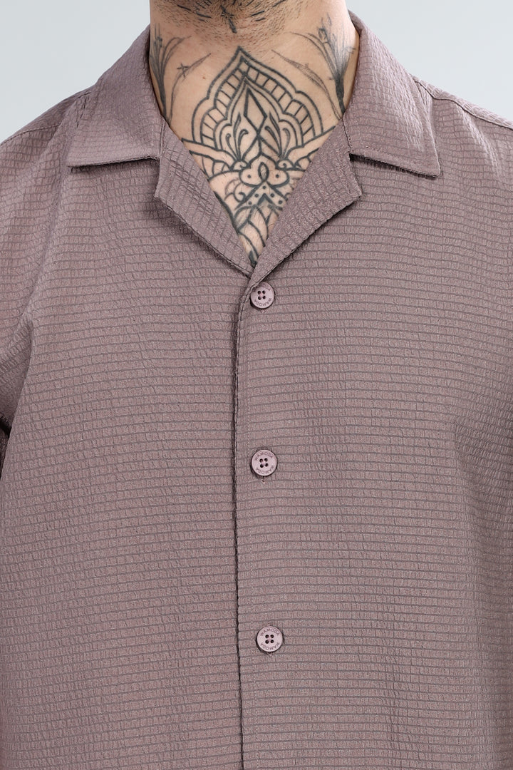 Mauve Textured Cuban Collar Shirt
